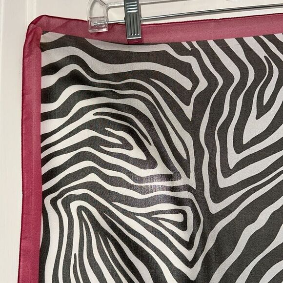 Black & white zebra print semi sheer square scarf with bright pink border - Picture 3 of 5